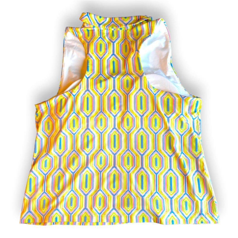 NWT Sigrid Olsen Womens Golf Polo Shirt Racerback Geometric Print Yellow XL - Picture 2 of 8
